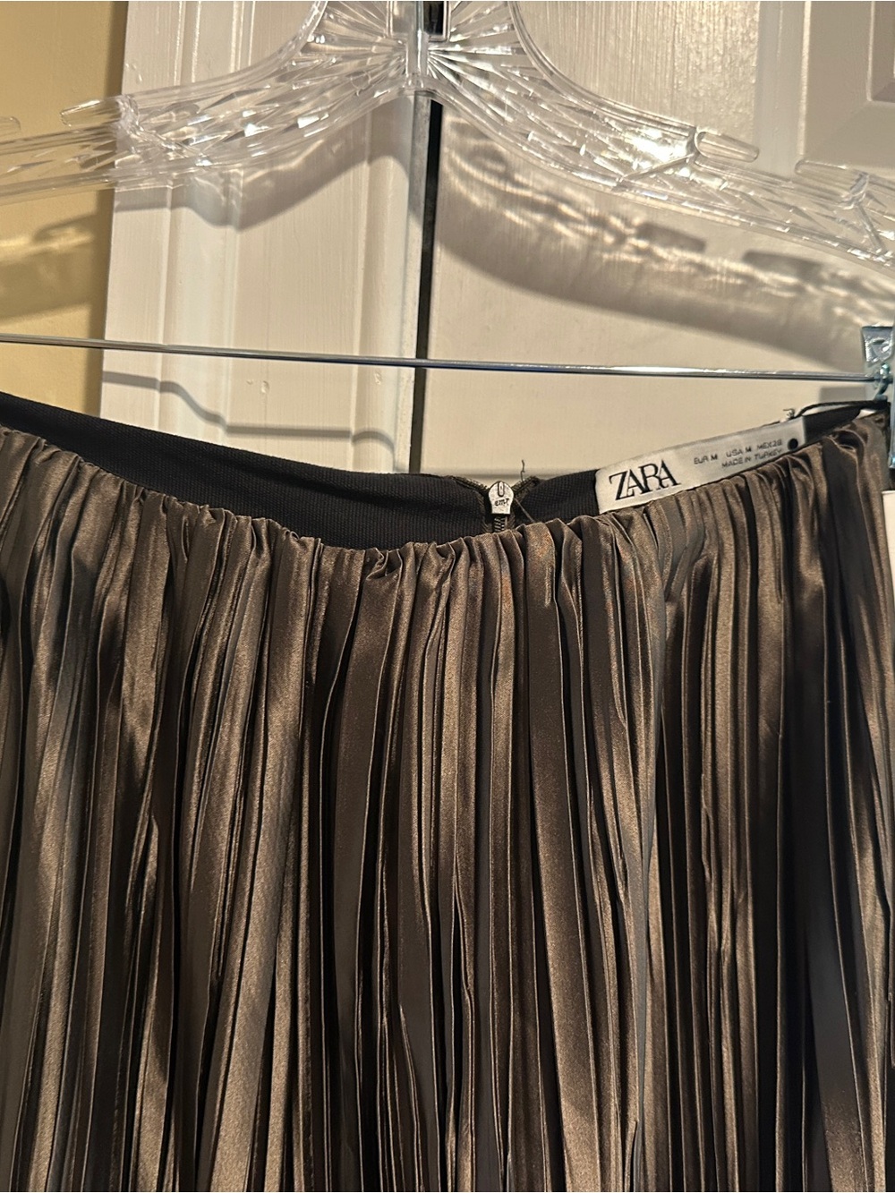 Zara NWT Metallic Pleated Wide Leg Pants Bronze Brown Size M - Picture 5 of 7